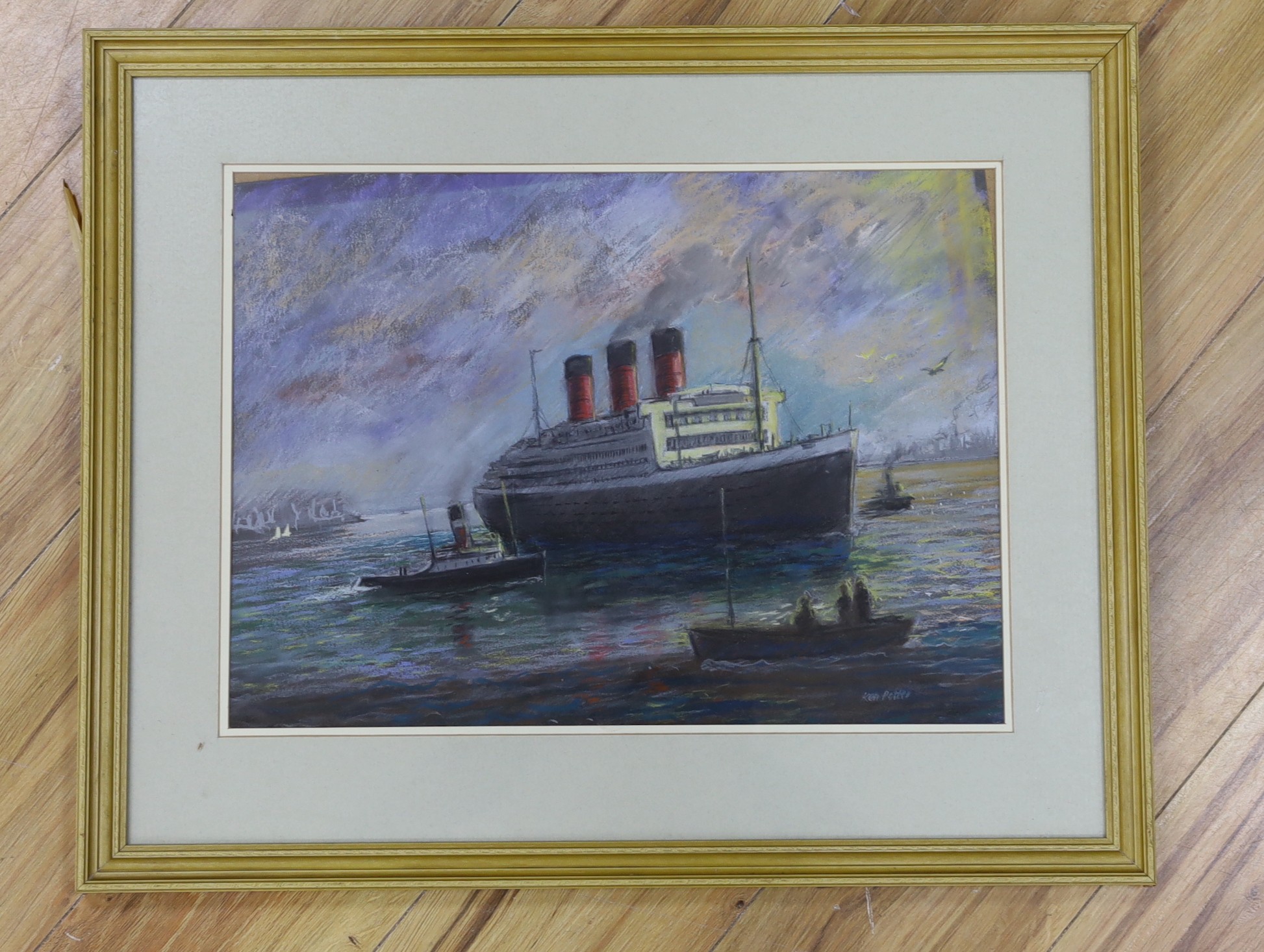 Ken Potter, pastel, 'The Majestic Enters Port', signed, 34 x 47cm